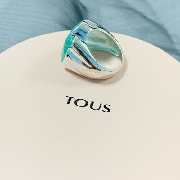 TOUS Ring Silver Green Color ring with Amazonita Women Jewelry 56# - Picture 7 of 10
